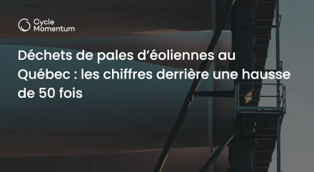 Pales d’éoliennes démantelées empilées dans un support de transport, avec le titre Déchets de pales d’éoliennes au Québec : les chiffres derrière une hausse de 50 fois